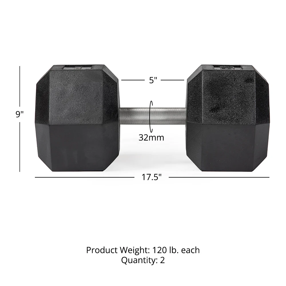 120 LB Straight Stainless Steel Hex Dumbbells - Image 6