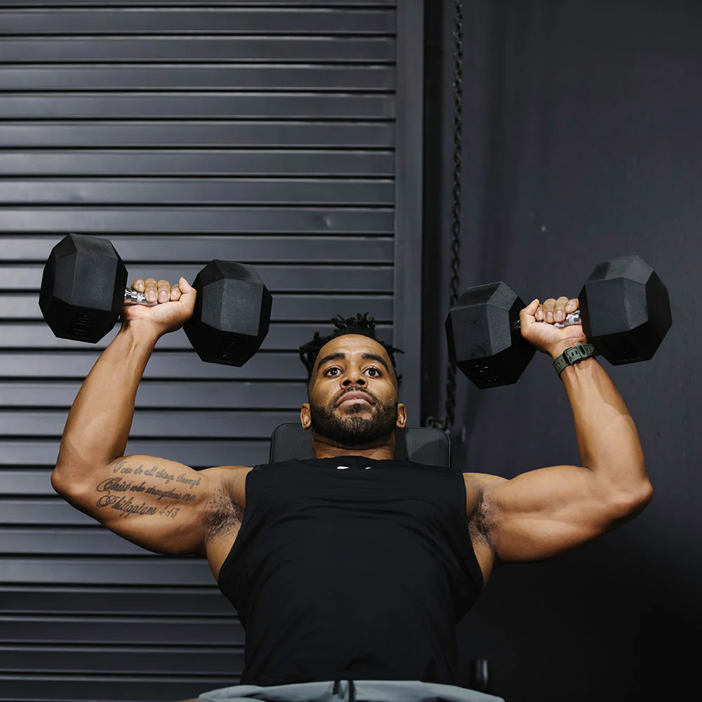 55 LB Rubber Hex Dumbbells - Image 3