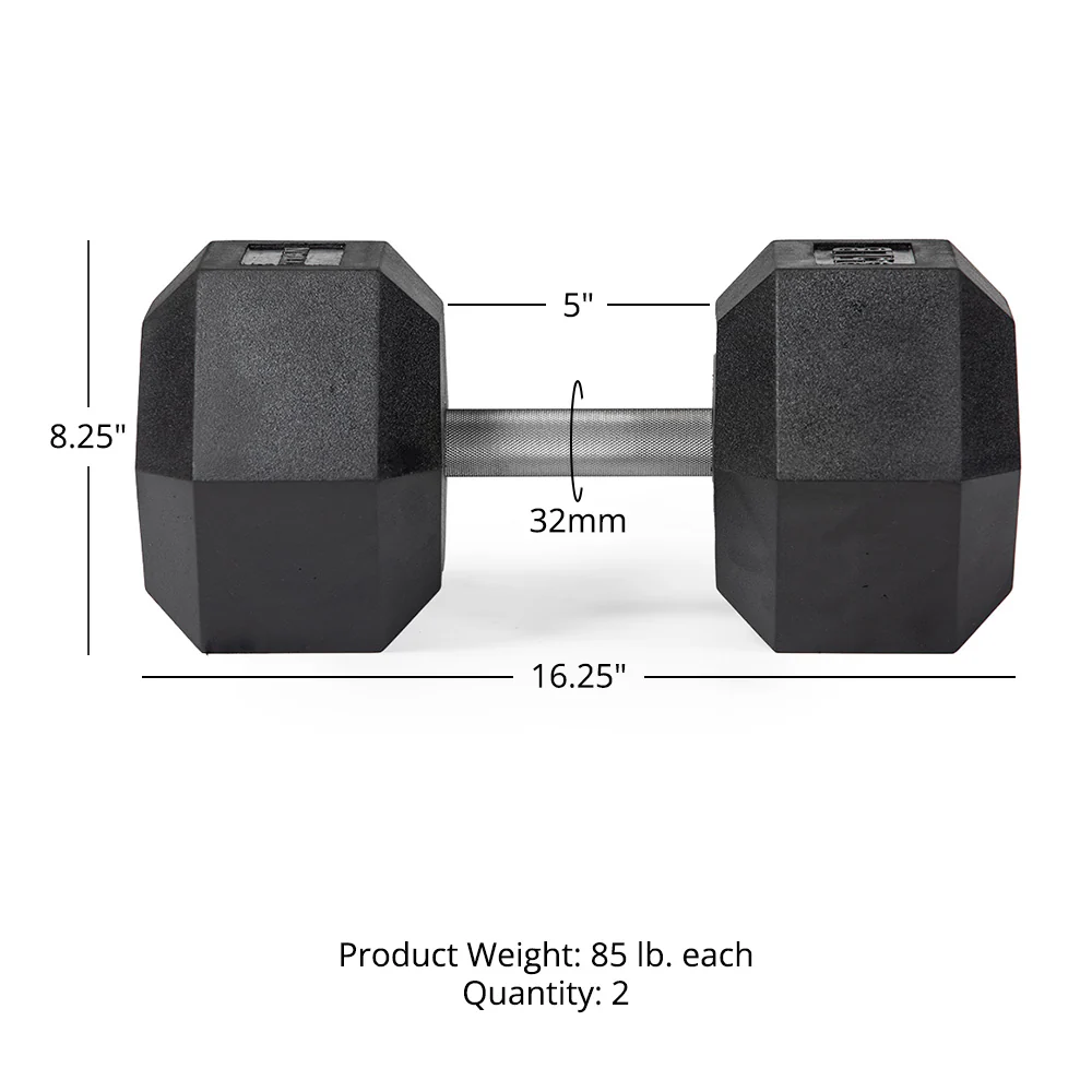 85 LB Straight Stainless Steel Hex Dumbbells - Image 6