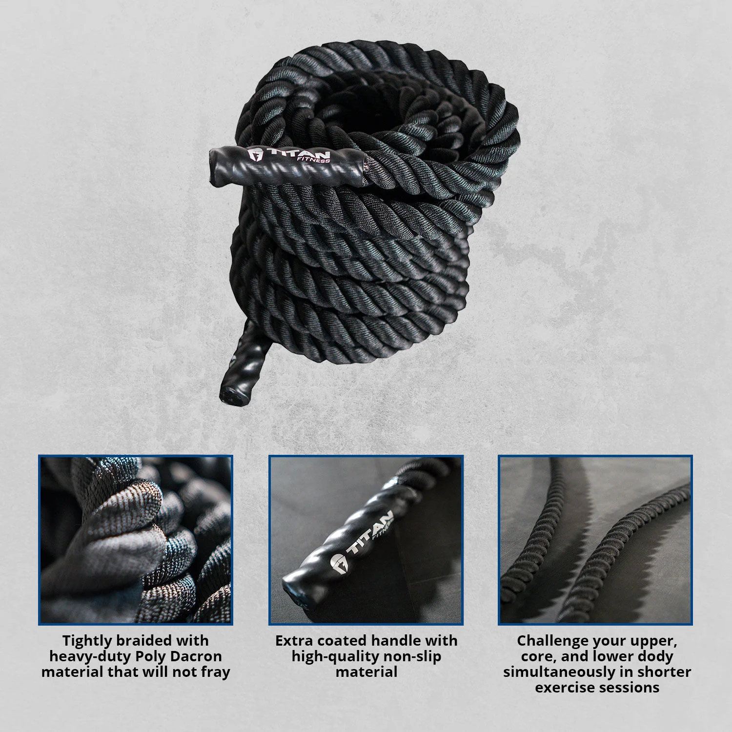 Scratch and Dent - 30' x 1.5" Battle Rope Black Poly Dacron - FINAL SALE - Image 2