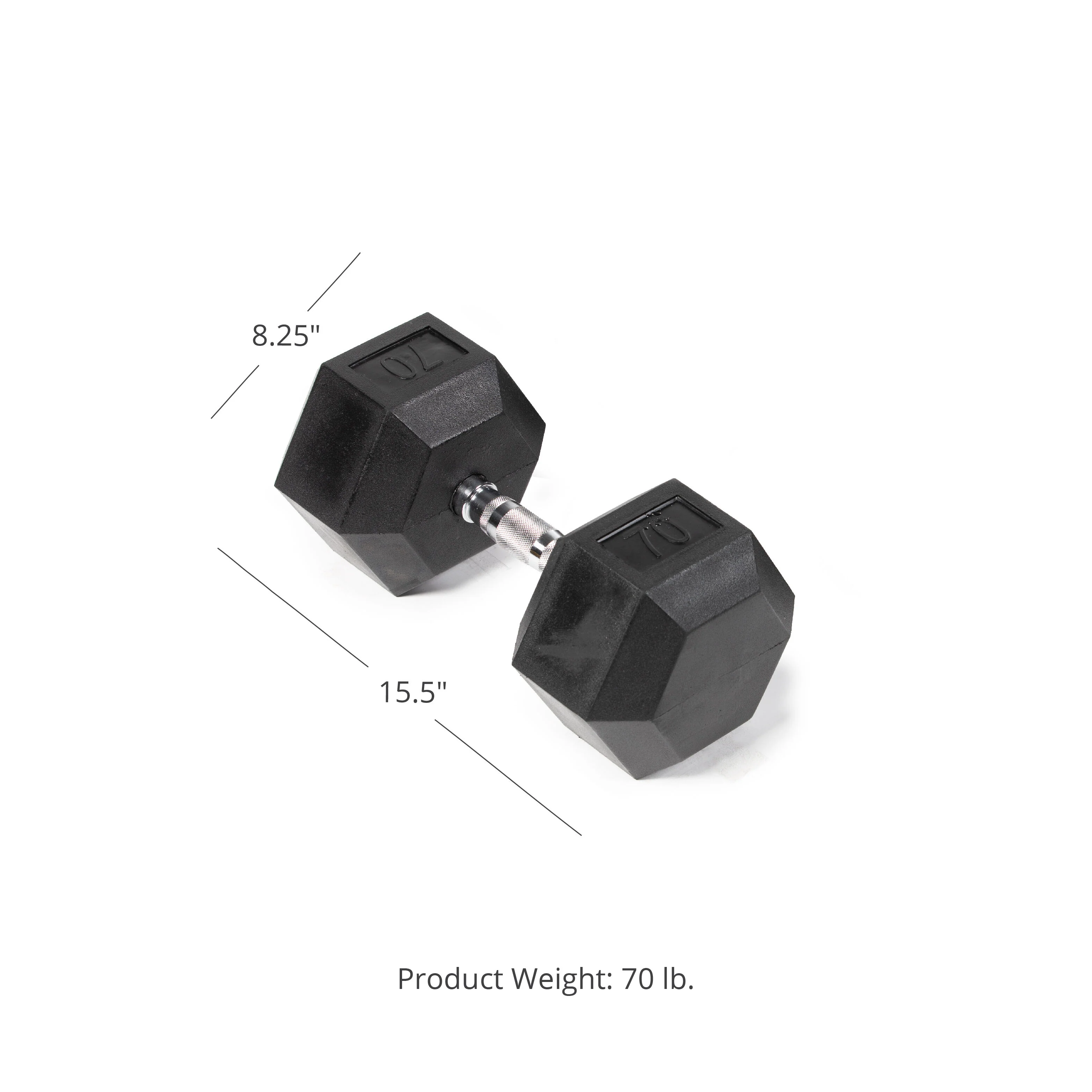 Scratch and Dent - 70 LB Rubber Hex Dumbbell - Single - FINAL SALE
