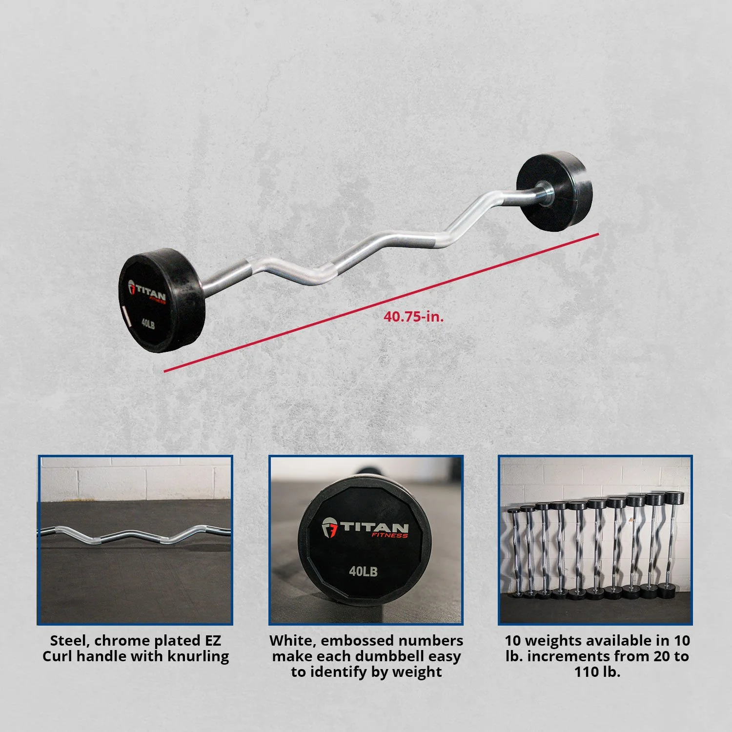 Scratch and Dent - Rubber Fixed Barbell | EZ Curl | 40 LB - FINAL SALE - Image 2