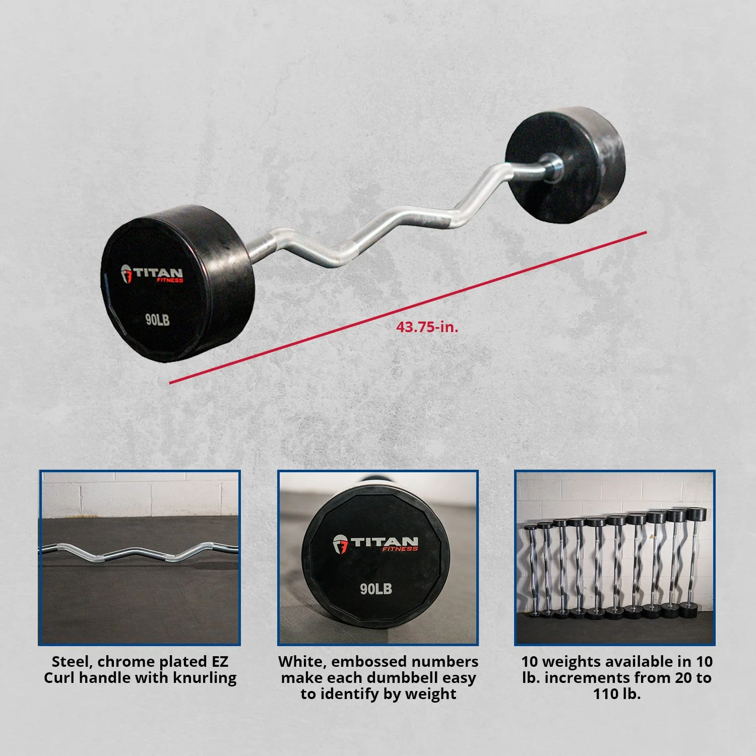 Scratch and Dent - Rubber Fixed Barbell | EZ Curl | 90 LB - FINAL SALE - Image 2