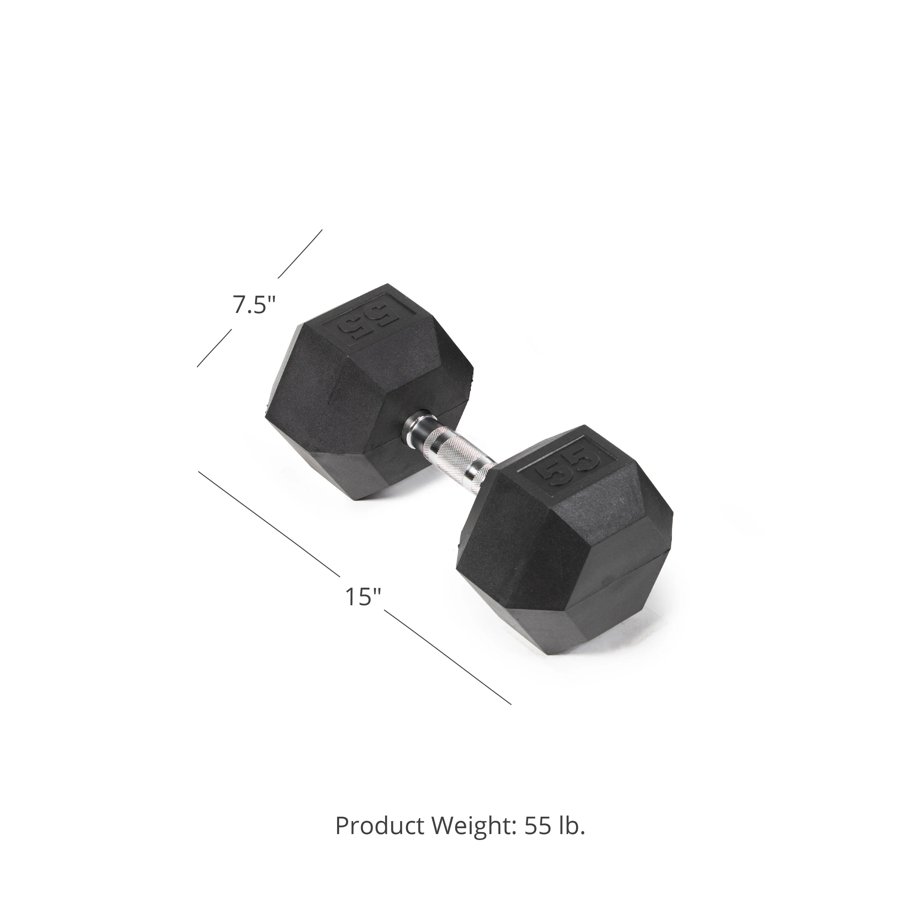 Scratch and Dent, 55 LB Rubber Hex Dumbbell