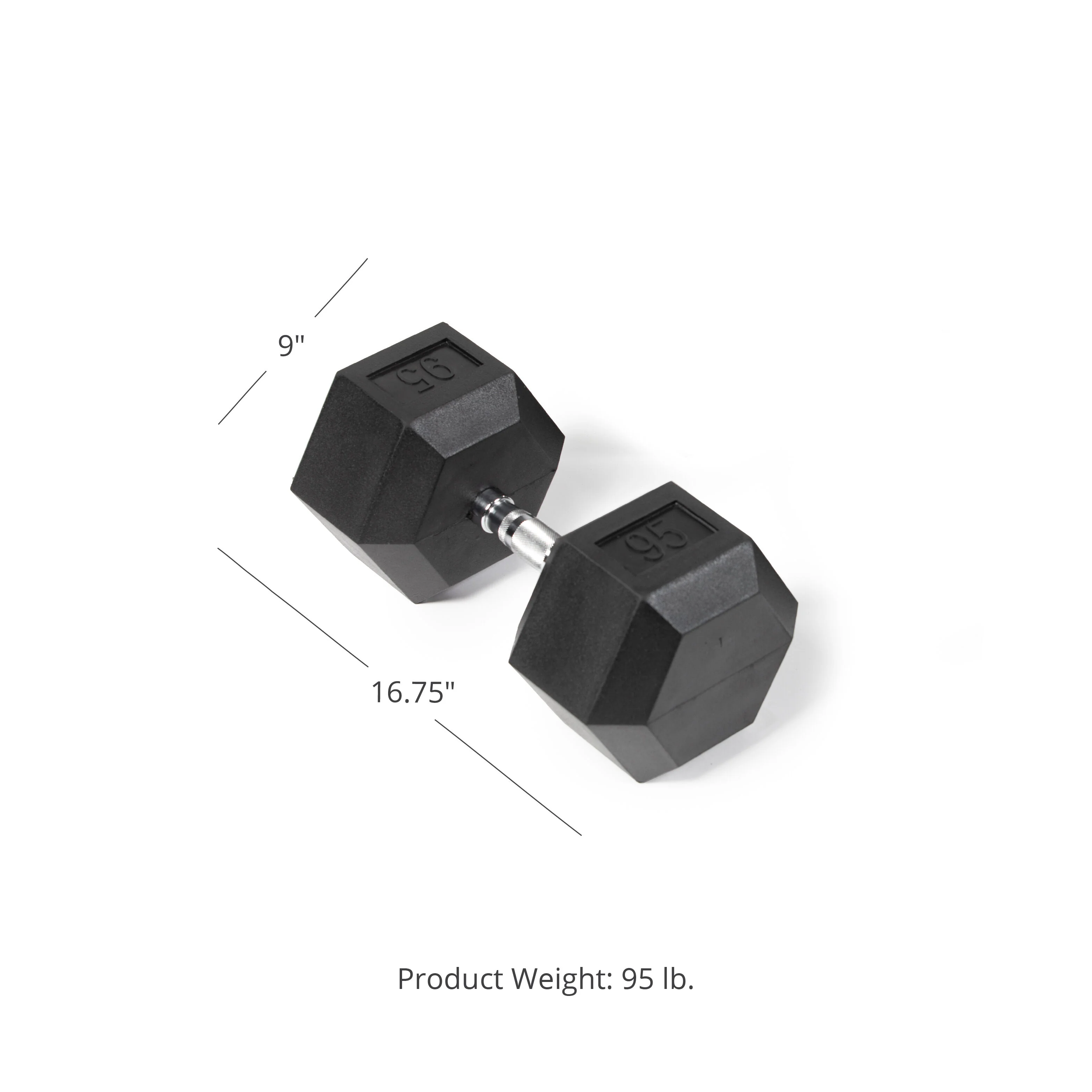 Scratch and Dent - Single 95 lb Black Rubber Coated Hex Dumbbell - FINAL SALE